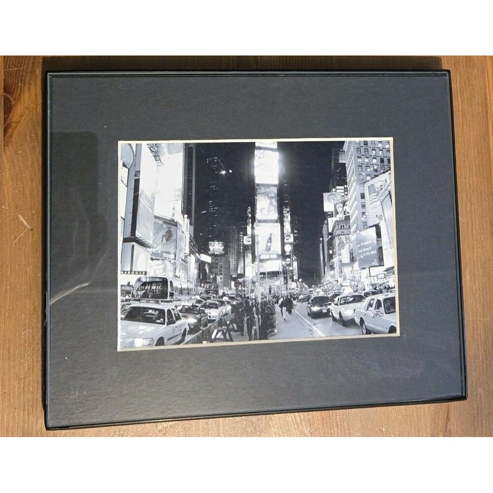 Vintage Times Square New York City NYC B&W Photo Framed & Matted 8 X 10
